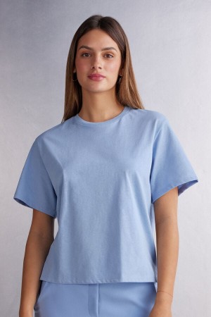 Intimissimi Boxy Fit Cotton Short Sleeve Damen Blau | ZYV-239104