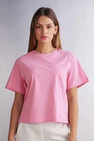 Intimissimi Boxy Fit Cotton Short Sleeve Damen Rosa | NIX-279051