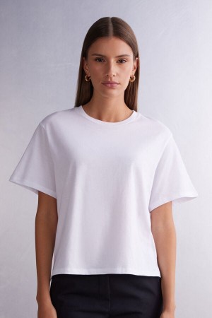 Intimissimi Boxy Fit Cotton Short Sleeve Damen Weiß | BLH-157230