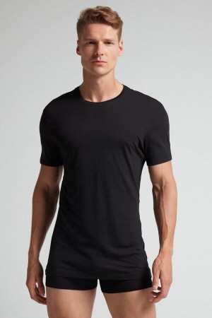 Intimissimi Extrafine Superior Cotton T-Shirt Herren Schwarz | DZL-894316