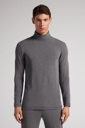 Intimissimi High-Neck Modal-Cashmere Langarm Shirts Herren Tiefesgrau | PDO-986721