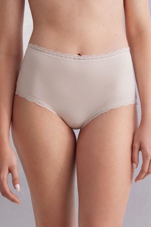 Intimissimi High Rise Cotton And Lace Hipsters Slip Damen Weiß Rosa | PFB-816350