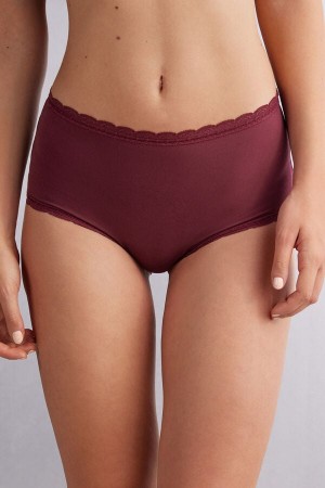 Intimissimi High Rise Cotton And Lace Hipsters Slip Damen Rot | EFC-731895