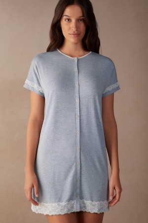 Intimissimi Lace Trim Button Up Pyjama Damen Hellblau | PZY-318564