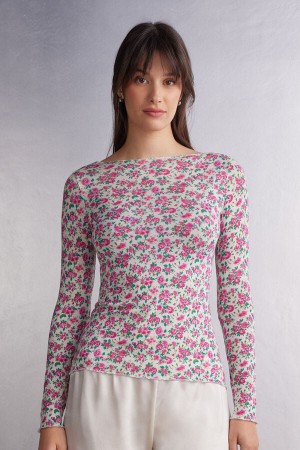 Intimissimi Life Is A Flower Bateau Neck In Modal Ultralight With Cashmere Langarm Shirts Damen Mehrfarbig | TQM-287395