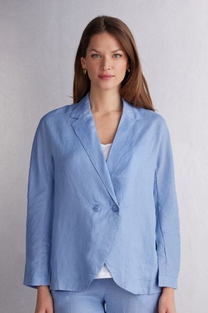 Intimissimi Linen Cloth Double Breasted Jacke Damen Blau | KQM-812340