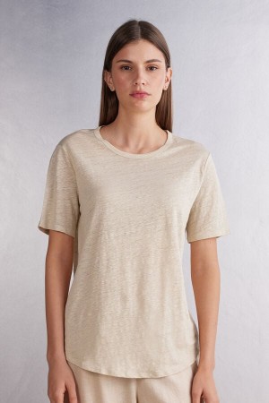 Intimissimi Linen Short Sleeve Damen Beige | OHL-806732