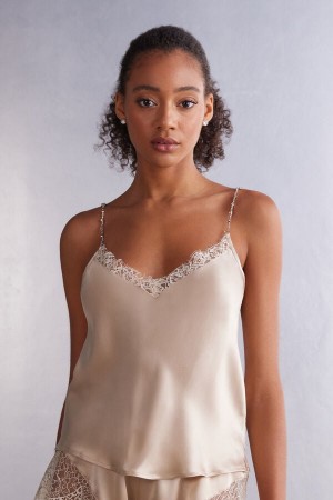 Intimissimi Living In Luxe Silk Camisole Tanktop Damen Beige | JUQ-150937