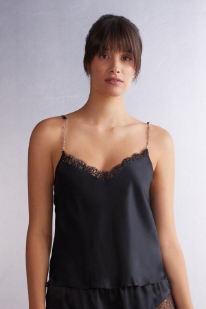 Intimissimi Living In Luxe Silk Camisole Tanktop Damen Schwarz | ZLE-982064