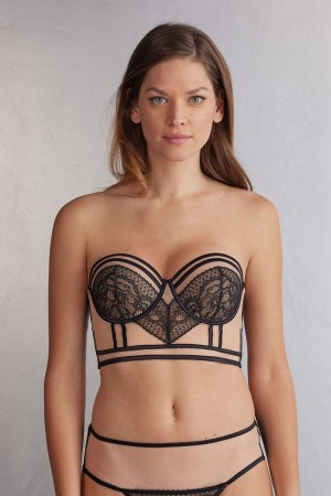 Intimissimi Luxury Moments Giada Bandeau Bustier BH Damen Schwarz Beige | QJD-921304