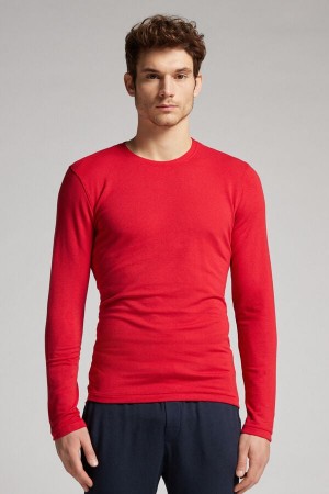 Intimissimi Modal-Cashmere Langarm Shirts Herren Rot | STM-609135