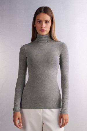 Intimissimi Modal Cashmere Ultralight High-Neck Langarm Shirts Damen Grau | BJU-017843