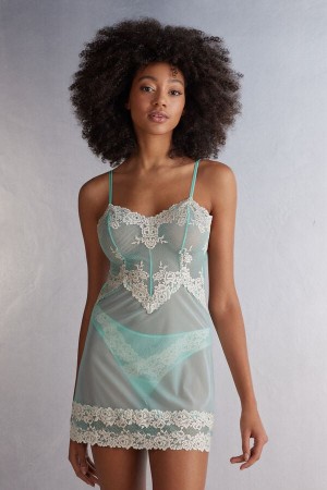 Intimissimi Pretty Flowers Babydoll Pyjama Damen Grün Weiß | BFT-180437