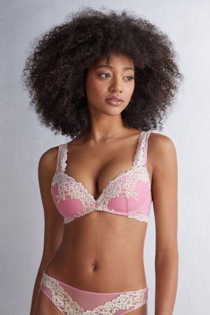 Intimissimi Pretty Flowers Gioia Super Push-Up BH Damen Rosa Weiß | XIW-269831