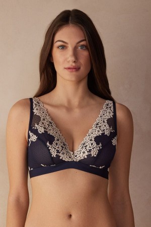 Intimissimi Pretty Flowers Lara Triangle BH Damen Tiefesblau Hellgelb | JZQ-076852