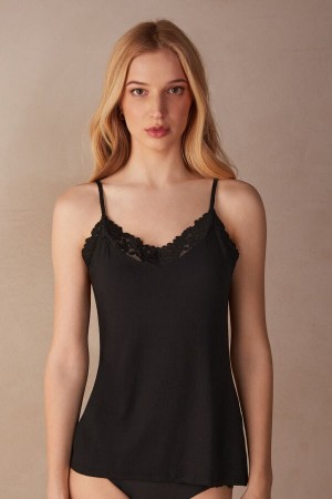 Intimissimi Pretty Flowers Modal Tanktop Damen Schwarz | UBX-714263