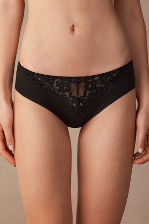 Intimissimi Pretty Flowers Seamless Cotton Höschen Damen Schwarz | TQM-641523