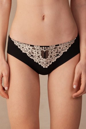 Intimissimi Pretty Flowers Seamless Cotton Höschen Damen Schwarz Weiß | VOT-172406