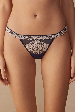 Intimissimi Pretty Flowers String Tanga Damen Tiefesblau Hellgelb | FDP-675142