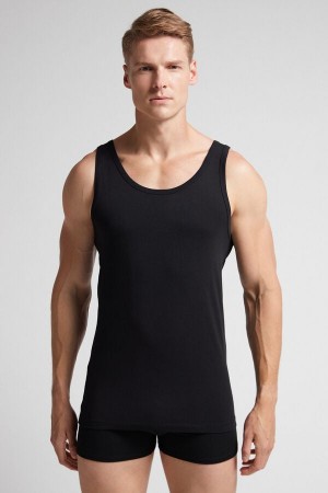 Intimissimi Round Neck In Stretch Superior Cotton Tanktop Herren Schwarz | EYX-248069