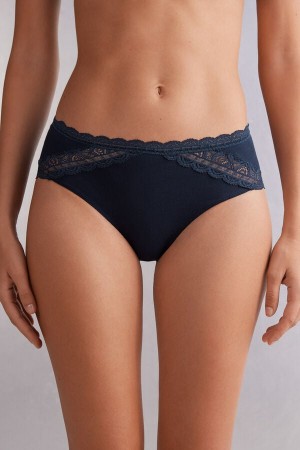 Intimissimi Semi-High Rise Cotton And Lace Höschen Damen Blau | MFY-821470