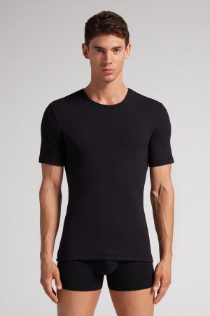 Intimissimi Short-Sleeve Modal-Cashmere T-Shirt Herren Schwarz | WOL-409321