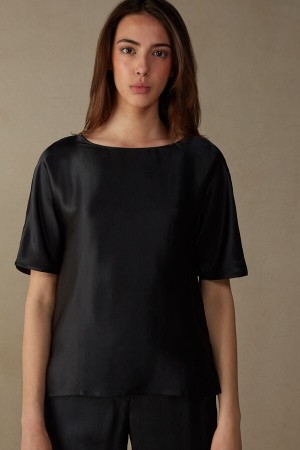 Intimissimi Silk And Modal Short Sleeve Damen Schwarz | UXT-029845