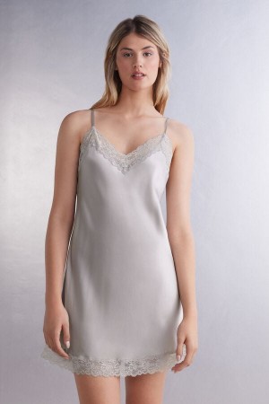 Intimissimi Silk Slip With Lace Insert Detail Pyjama Damen Grau | KJA-123967