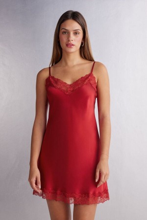 Intimissimi Silk Slip With Lace Insert Detail Pyjama Damen Rot | PMO-509871