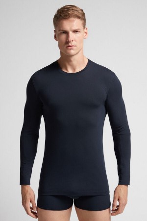 Intimissimi Stretch Superior Cotton Langarm Shirts Herren Schwarz | EQR-726391