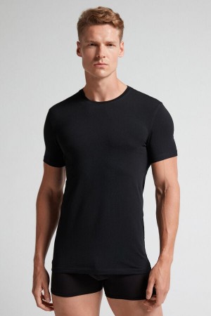 Intimissimi Stretch Superior Cotton T-Shirt Herren Schwarz | GSY-794138