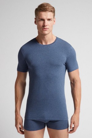 Intimissimi Stretch Superior Cotton T-Shirt Herren Blau | KJQ-018374