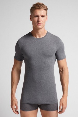 Intimissimi Stretch Superior Cotton T-Shirt Herren Tiefesgrau | QRK-849236