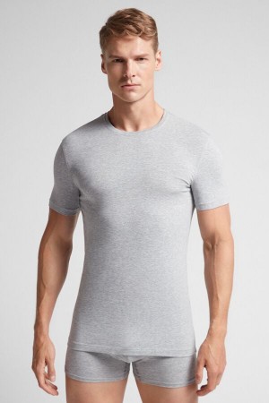 Intimissimi Stretch Superior Cotton T-Shirt Herren Hellgrau | IEW-430176