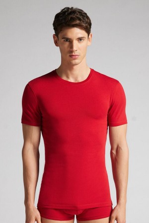 Intimissimi Stretch Superior Cotton T-Shirt Herren Rot | NAJ-201934