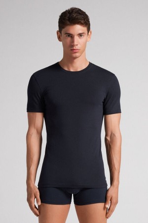 Intimissimi Stretch Superior Cotton T-Shirt Herren Schwarz | TFK-406532