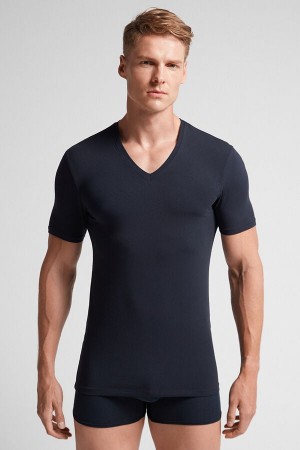 Intimissimi Stretch Superior Cotton V-Neck T-Shirt Herren Schwarz | ZTO-162043