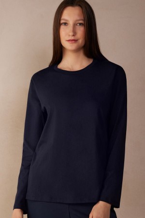 Intimissimi Superior Cotton Oversized Langarm Shirts Damen Blau | BQX-317049