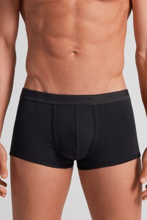 Intimissimi Superior Cotton With Logo Boxer Herren Schwarz Schwarz | WDO-974268