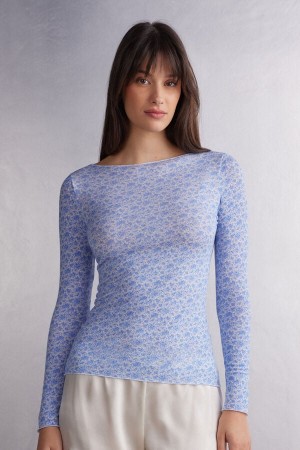 Intimissimi Sweet Talking Bateau Neck In Modal Ultralight With Cashmere Langarm Shirts Damen Blumen | AMG-986312