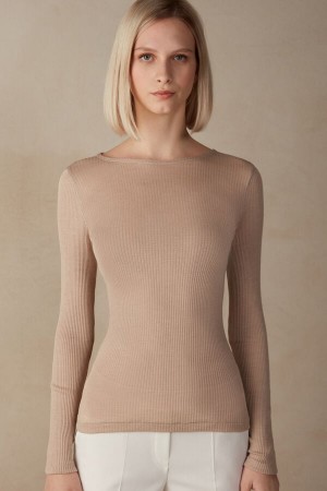 Intimissimi Wide Neck Wool And Silk Pullover Damen Beige | GXQ-705361