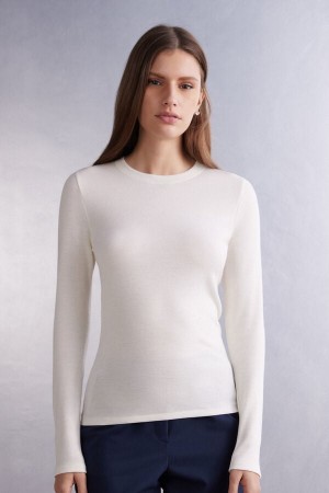 Intimissimi Wool Cotton Crewneck Pullover Damen Weiß | MUG-429053