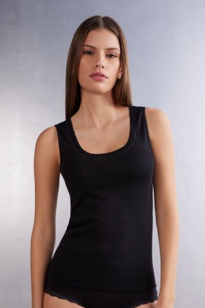 Intimissimi Wool Cotton Tanktop Damen Schwarz | YJU-309781