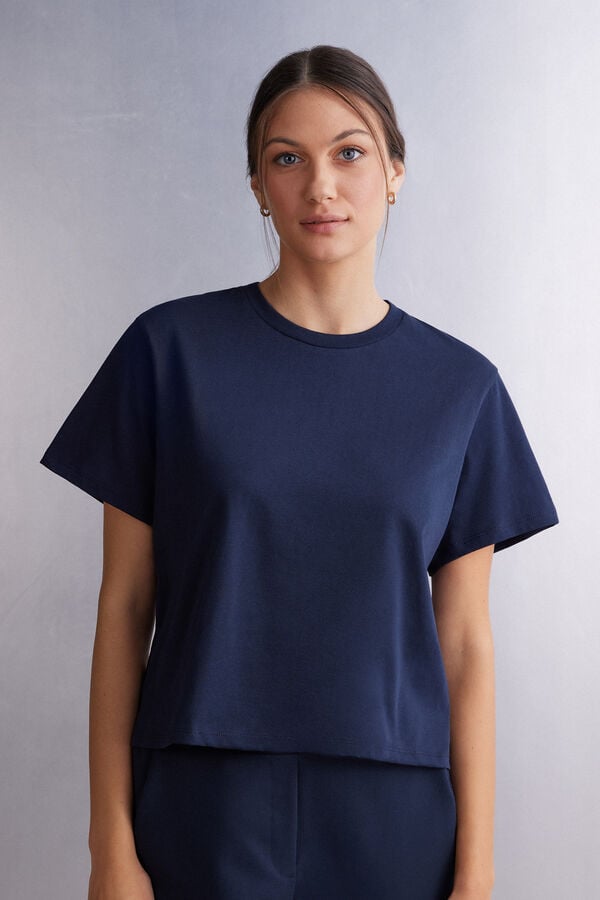 Intimissimi Boxy Fit Cotton Short Sleeve Damen Blau | EXH-659083