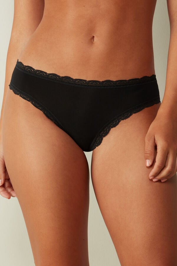 Intimissimi Cotton And Lace Höschen Damen Schwarz | YTI-698057