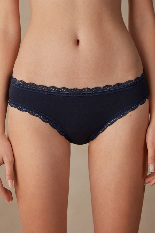 Intimissimi Cotton And Lace Höschen Damen Blau | UEN-971834