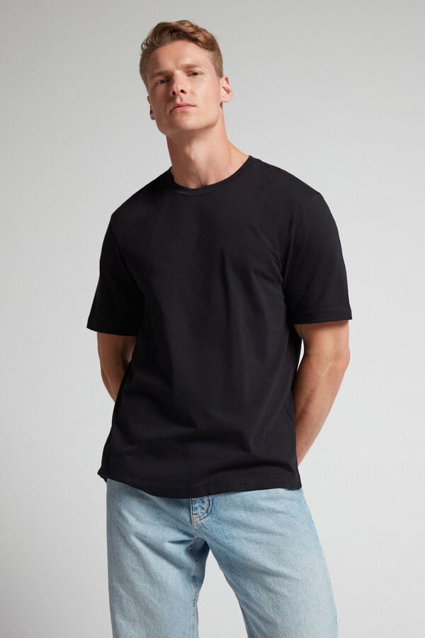 Intimissimi Cotton Jersey T-Shirt Herren Schwarz | OVF-146092