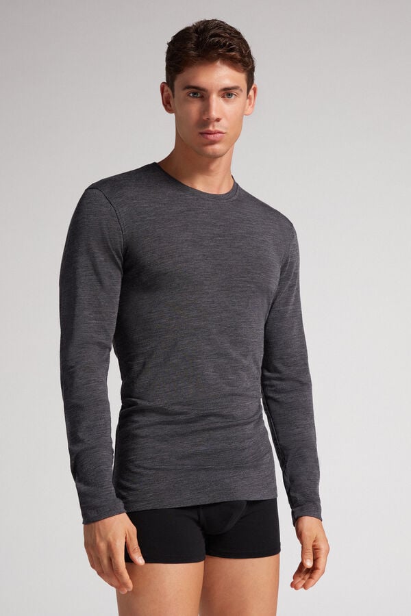 Intimissimi Crew-Neck Merino-Wool Langarm Shirts Herren Grau | QOB-634798