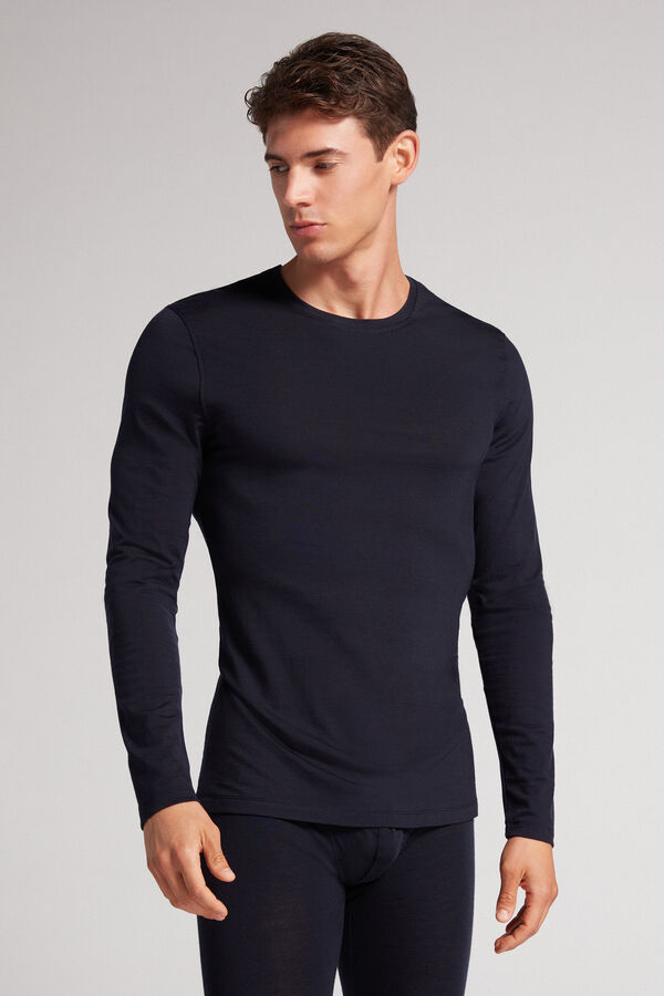 Intimissimi Crew-Neck Merino-Wool Langarm Shirts Herren Schwarz | OFK-089651