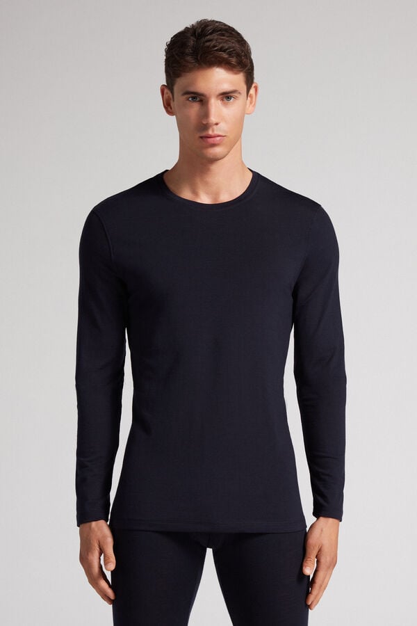 Intimissimi Crew-Neck Merino-Wool Langarm Shirts Herren Schwarz | OFK-089651